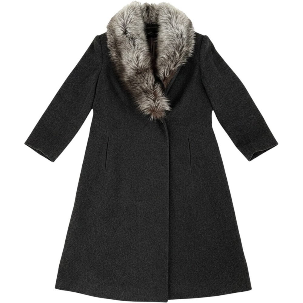 J. Percy Marvin Richards Lambswool Coat Faux Fur Collar Charcoal Gray Vintage 14